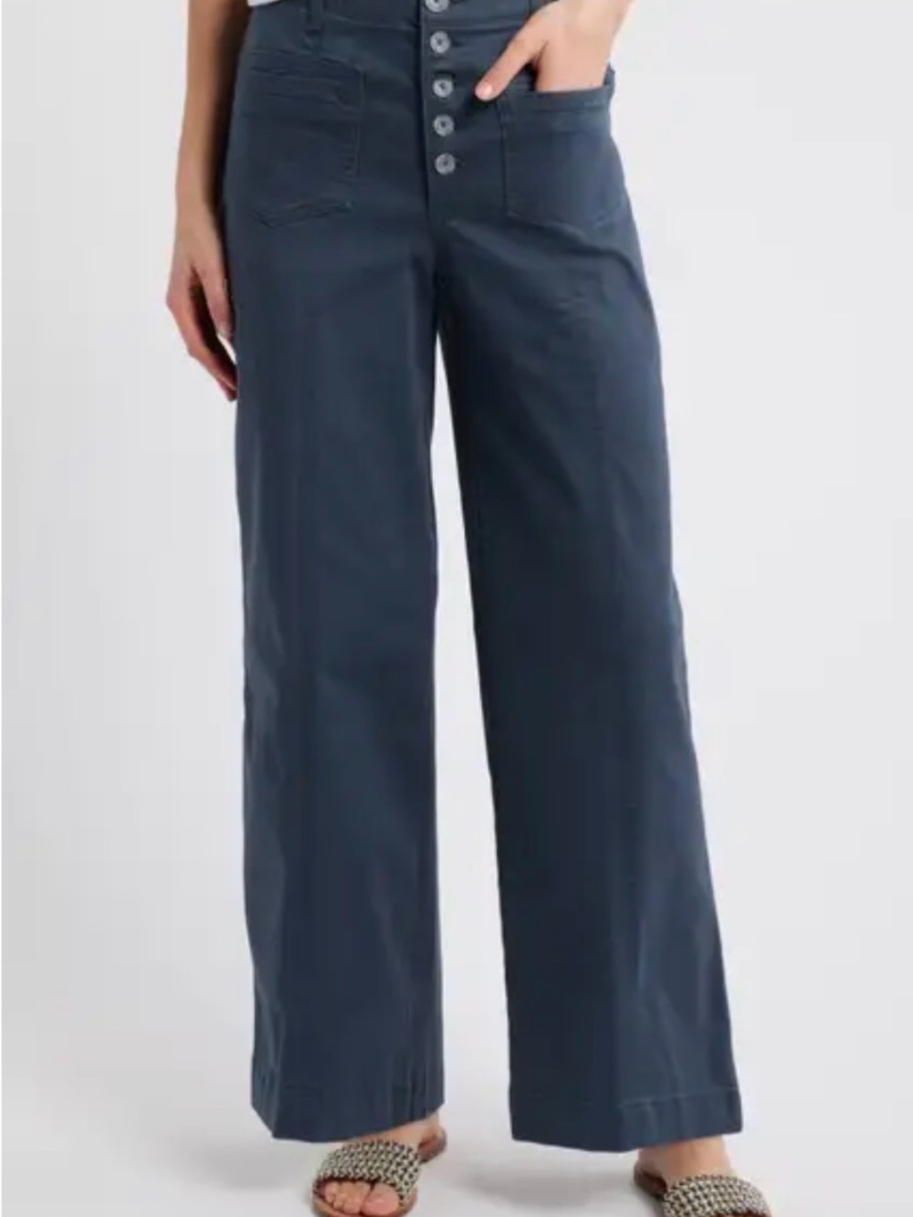 Wit & Wisdom Navy Wide-Leg Button-Front Pants